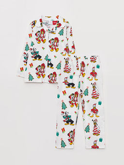 Polo Yaka Uzun Kollu Disney Bask?l? Erkek Bebek Pijama Tak?m?