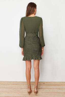 TRENDYOLMILLA Murdum Duz Buzgu / Drape Mini Dokuma Elbise TWOAW23EL01044  фото 24