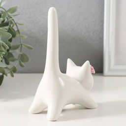 Сувенир керамика "Котик белый с длинным хвостом и розовым цветком" 9,4х5,3х14 см