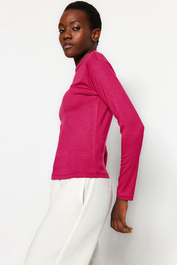 Trendyolmilla Lacivert Fitted/Vucuda Oturan Uzun Kol Kay?k Yaka Viskoz Esnek Orme Bluz TWOAW21BZ0106 фото 13