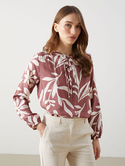 Ba?lamal? Yaka Desenli Kad?n Bluz