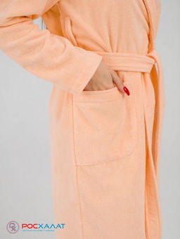 Женский махровый халат с шалькой персиковый МЗ-02 (32)