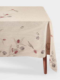 Скатерть, 170х250 см, полиэстер/лен, бежевая, Сливы на ветках, Plum Orchard