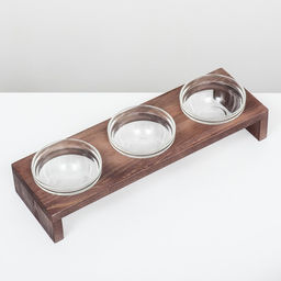 Подставка тройная с мисками из прозрачного стекла 45 х 14,5 см х 6,5 см 3х250 мл, венге - Пижон фото 3
