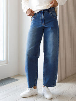 Джинсы Baggy с декоративной стиркой сз эластичного денима - Vilatte фото 4