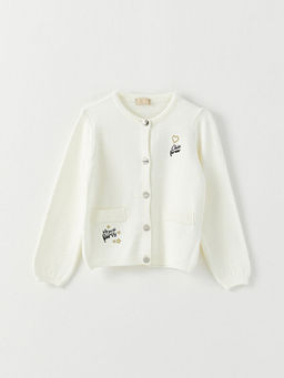 Bisiklet Yaka Nak??l? Uzun Kollu K?z ?ocuk Triko H?rka