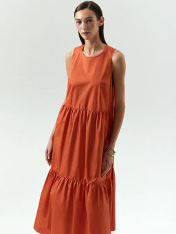 Платье миди из 100% хлопка, Платье PL1677/signal