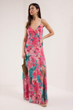 Trendyolmilla Cok Renkli Cicekli Y?rtmac Detayl? Sifon Ucus Ucus Uzun Abiye Mezuniyet Elbisesi TPRSS25AE00186