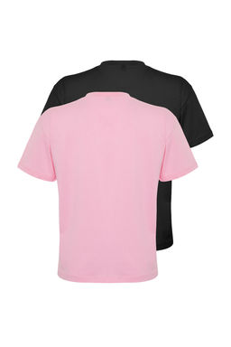 Pembe-Siyah 2li Paket %100 Pamuk Basic Dik Yaka Orme T-Shirt TWOSS20TS1500