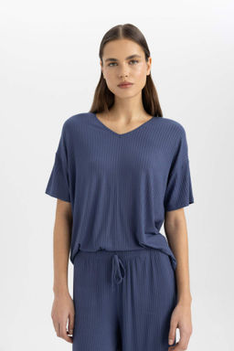 Fall in Love Regular Fit V Yaka Casual K?sa Kollu Pijama Ustu - Defacto фото 2