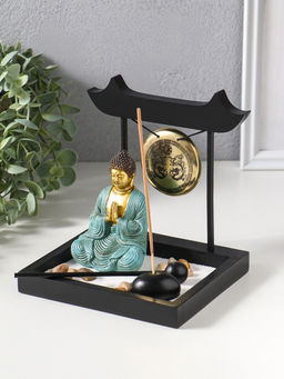 Сад Дзен "Будда в бирюзовом у гонга" песок+камни+аромапалочки 13,2х15х16 см