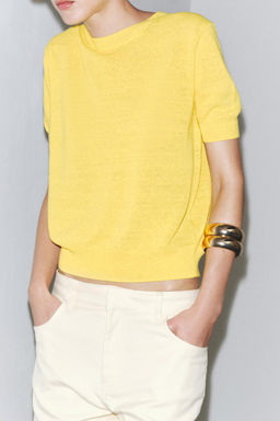 SHORT SLEEVE KNIT LINEN BLEND TOP - Zara фото 7