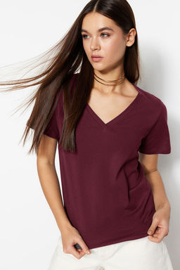 TRENDYOLMILLA Beyaz %100 Pamuk Basic V Yaka Orme T-Shirt TWOSS23TS00001  фото 12