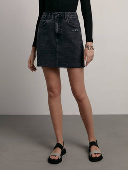 CONTE CON-562 Джинсовая mini-юбка c термопечатью washed black