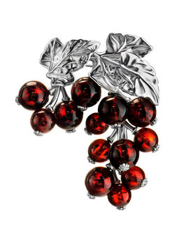 Роскошная брошь из натурального вишнёвого янтаря Смородина