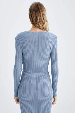 Кардиган приталенного кроя с V-образным вырезом - Defacto фото 4