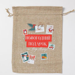 Цена за 5 шт. Мешочек новогодний подарочный с термонаклейкой «Почта», 16×24 см ± 1.5 см