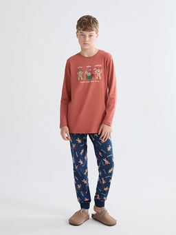 Bisiklet Yaka Y?lba?? Temal? Erkek ?ocuk Pijama Tak?m?