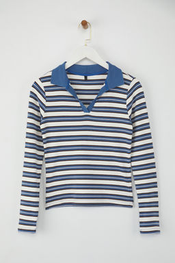 Teen Pembe Cizgili Polo Yaka Fitted/Vucuda Oturan Orme Bluz TWOAW26BZ00034 - Trendyolmilla фото 5