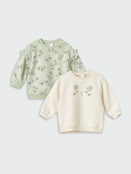 Bisiklet Yaka Uzun Kollu Bask?l? K?z Bebek Sweatshirt 2li