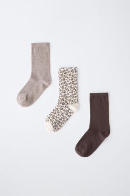 PACK TRES CALCETINES LARGOS ANIMAL PRINT / Beige claro - Zara фото 3