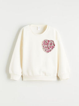 Bisiklet Yaka ?i?ekli K?z ?ocuk Kal?n Sweatshirt