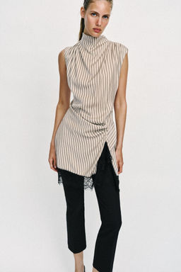 VESTIDO MINI RAYAS ENCAJE / Rosa - Zara фото 4