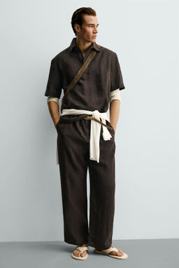 PANTAL?N RELAXED FIT 100% LINO / Marr?n oscuro - Zara фото 5