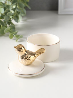 Шкатулка для украшений керамика с золотой линией «Птичка», с крышкой, 7×7×9 см