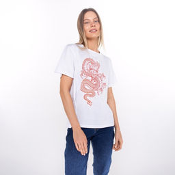 Футболка женская «Дракон», принт белый, красный, размер 54
