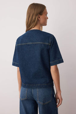 Koyu Mavi Dugme Detayl? K?sa Kol Denim Ceket TWOAW26CE00005 - Trendyolmilla фото 4