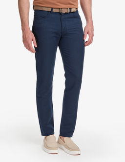 Lacivert Slim Fit Keten Kar___ml_ Kanvas Pantolon