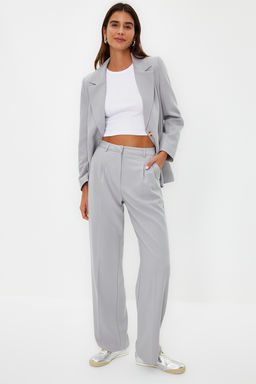 Limited Edition Gri Straight/Duz Kesim Pilili Dokuma Pantolon TWOAW23PL00401