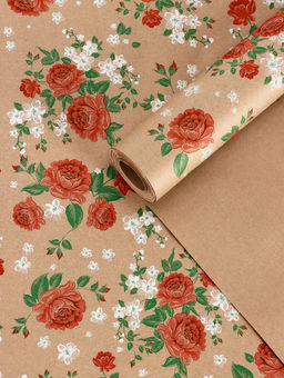 Бумага упаковочная крафт Пионы, красный, 0.72?105% м, 60 г