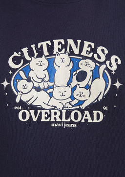 Kedi Bask?l? Lacivert Tisort - Mavi фото 7