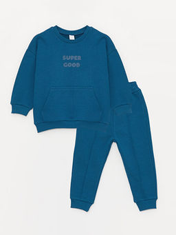 Bisiklet Yaka Uzun Kollu Bask?l? Erkek Bebek Sweatshirt ve E?ofman Alt? 2li Tak?m