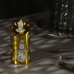 Светодиодная фигура «Золотистая свеча со снеговиком» 5×9×5 см, пластик, батарейки AG13×3 (в комплекте), свечение тёплое белое