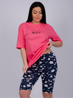 Пижама "Мяу" коралл, трикотаж