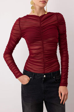 Koyu Bordo Astarl? Buzgu Detayl? Orme C?tc?tl? Tul Body TPRAW26BD00013 - Trendyolmilla фото 3