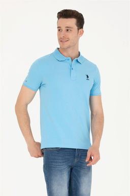 Мужская бирюзовая базовая футболка с воротником-поло