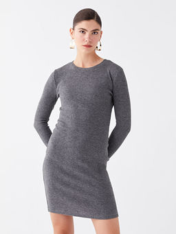 Bisiklet Yaka D?z Uzun Kollu Kad?n Triko Elbise