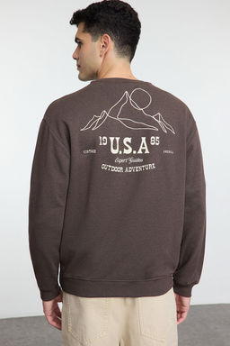 Tas Oversize/Genis Kesim Bask? ve Nak?sl? Ici Polarl? Sweatshirt TMNAW25SW00153 - Trendyolmilla фото 5