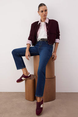 Koyu Mavi Yuksek Bel Straight Jeans TWOAW26JE00249 - Trendyolmilla фото 2