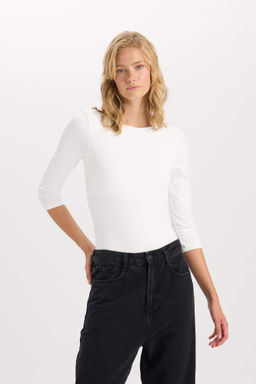 Женская базовая футболка обычного кроя с круглым вырезом и короткими рукавами - Defacto фото 4