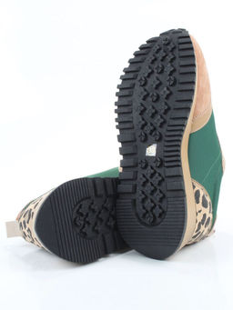 04-PDJ96-2 BEIGE/GREEN Кроссовки демисезонные женские (натуральная замша, натуральная кожа, текстиль)