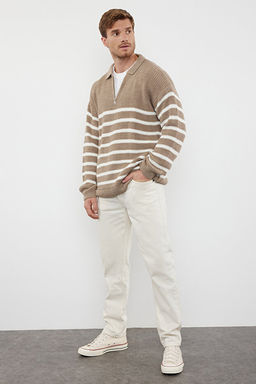 Vizon Casual Oversize Polo Yaka _izgili Triko Kazak TMNAW24KZ00018 - Trendyolmilla фото 2