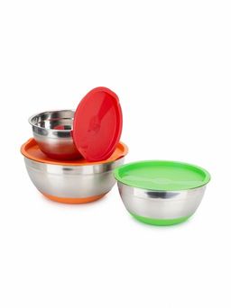 Набор стальных мисок MIX&STORE 3шт, 1.5л+2.4л+3.7л с крышками, силиконовое дно - Attribute фото 6