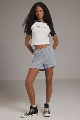 Gri Melanj Renk Bloklu Mini Sort & Bermuda TWOSS25SR00063