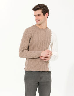 Vizon Melanj Slim Fit Bisiklet Yaka Y_n Kar___ml_ Triko Kazak