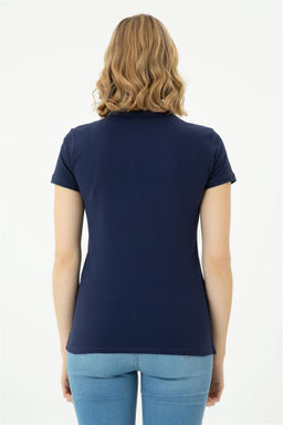 Женская темно-синяя базовая футболка с воротником-поло Неожиданная скидка в корзине - U.s. polo assn фото 5